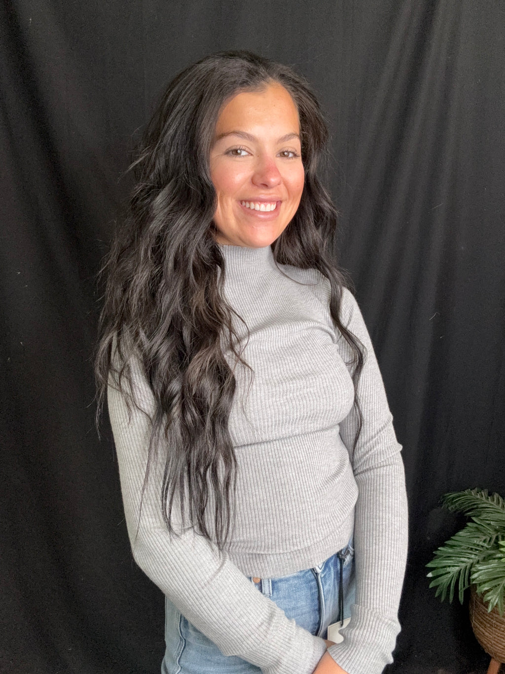 Heather Grey Ribbed Mock Neck Top
