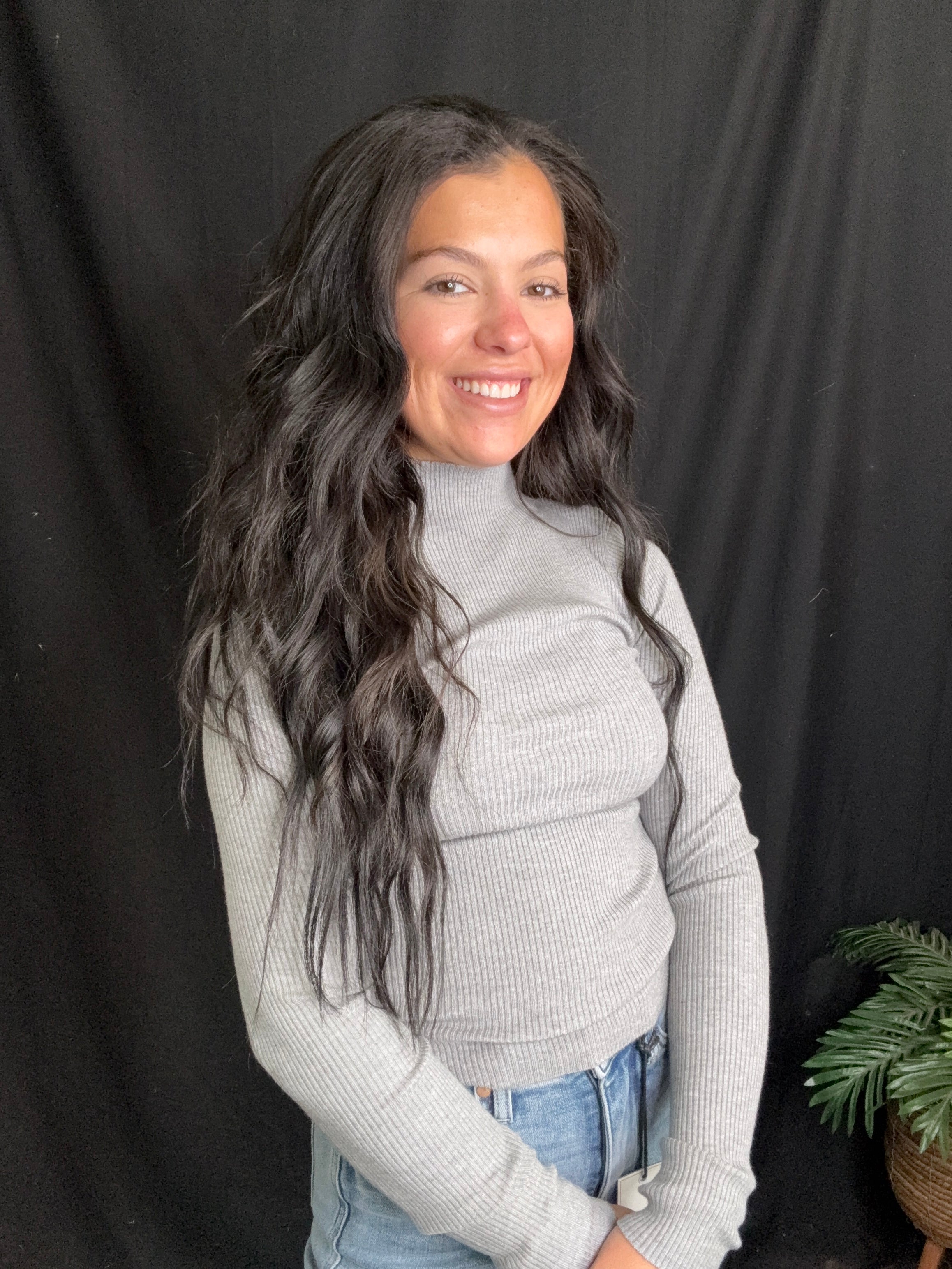 Heather Grey Ribbed Mock Neck Top