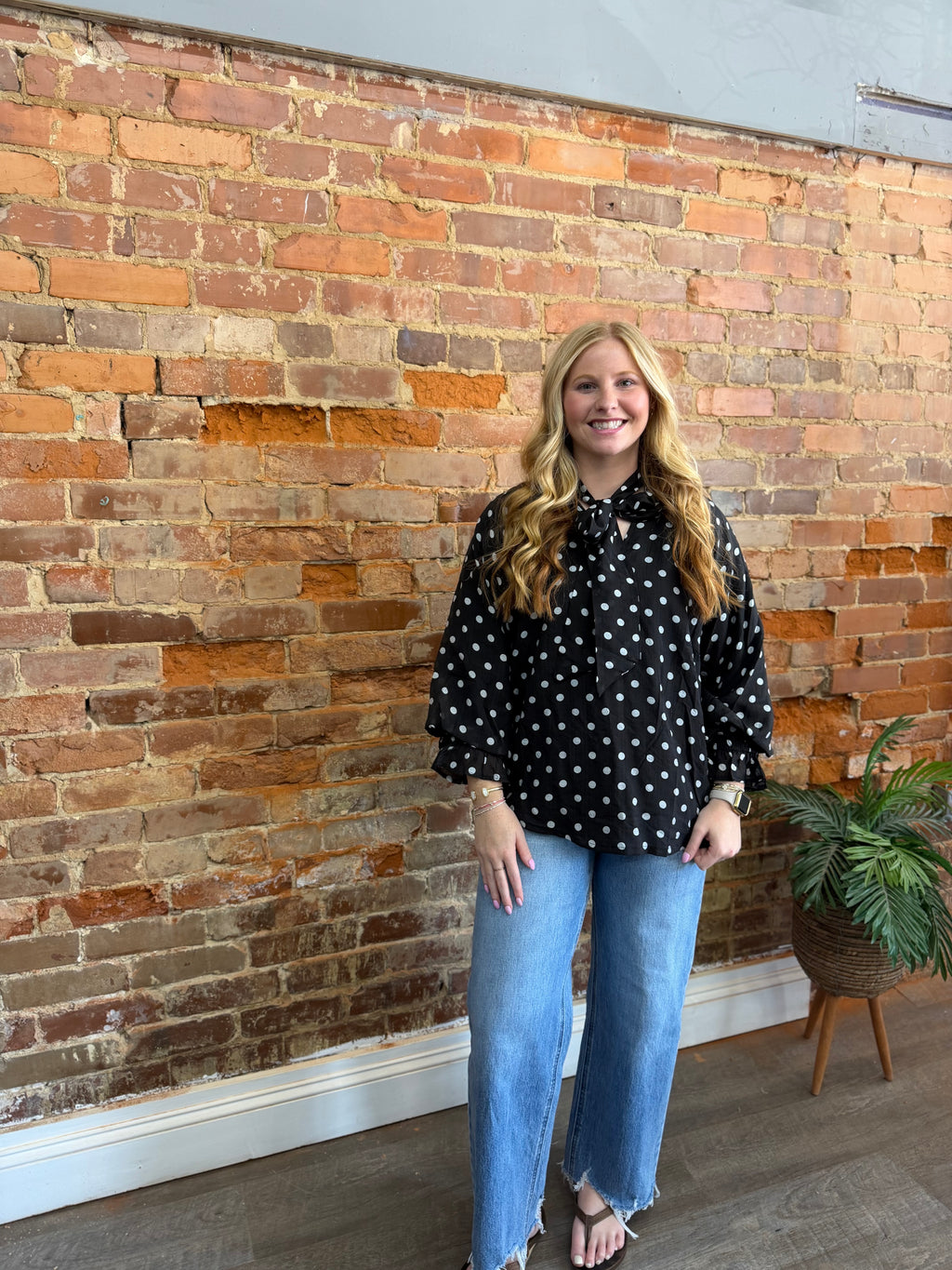 Black VNeck Polka Dot Blouse