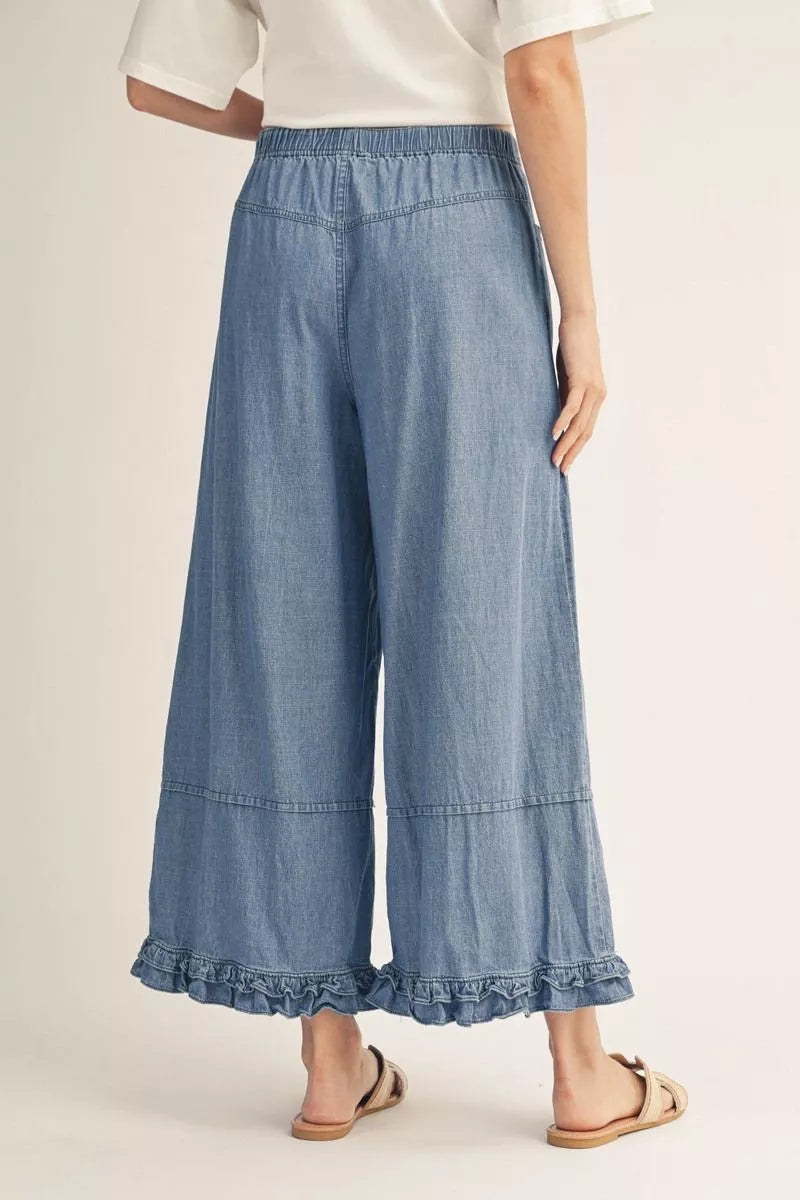 Denim Pants with Ruffle Hem