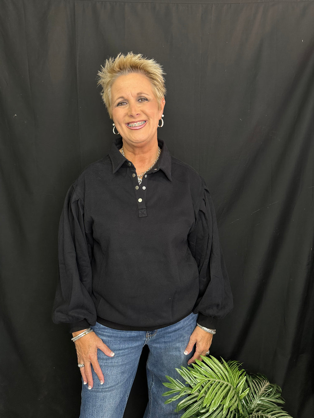 Black Fleece Button Down Top