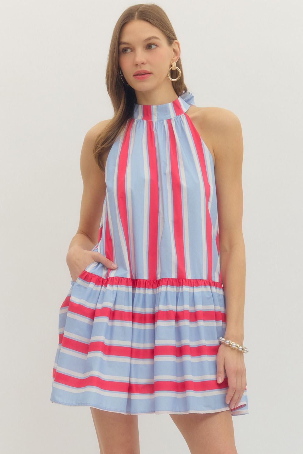 Blue & Red Vertical Striped Dress