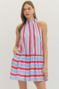 Blue & Red Vertical Striped Dress
