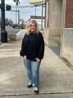 Black Solid Mock Neck Sweatshirt
