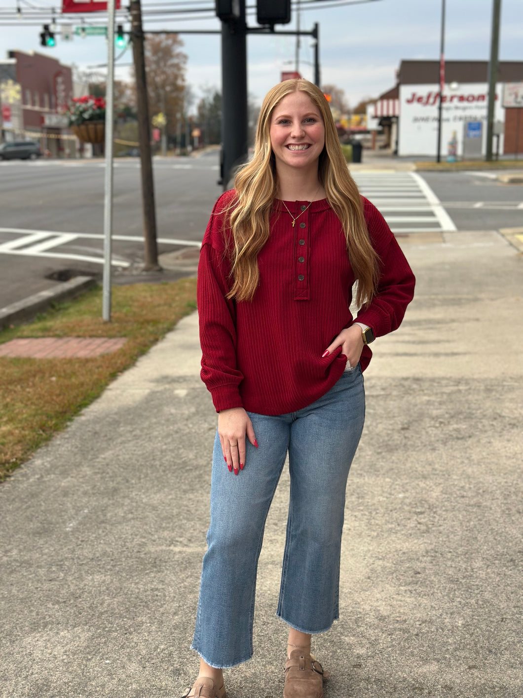 Deep Red Ribbed Henley