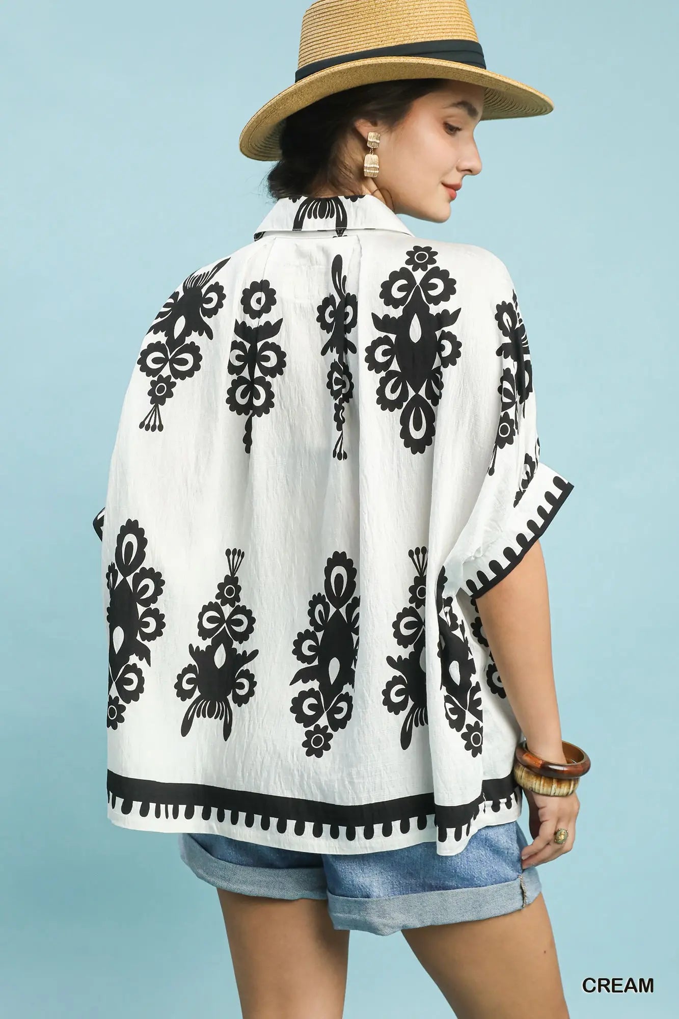 Cream/Black Abstract Print Top