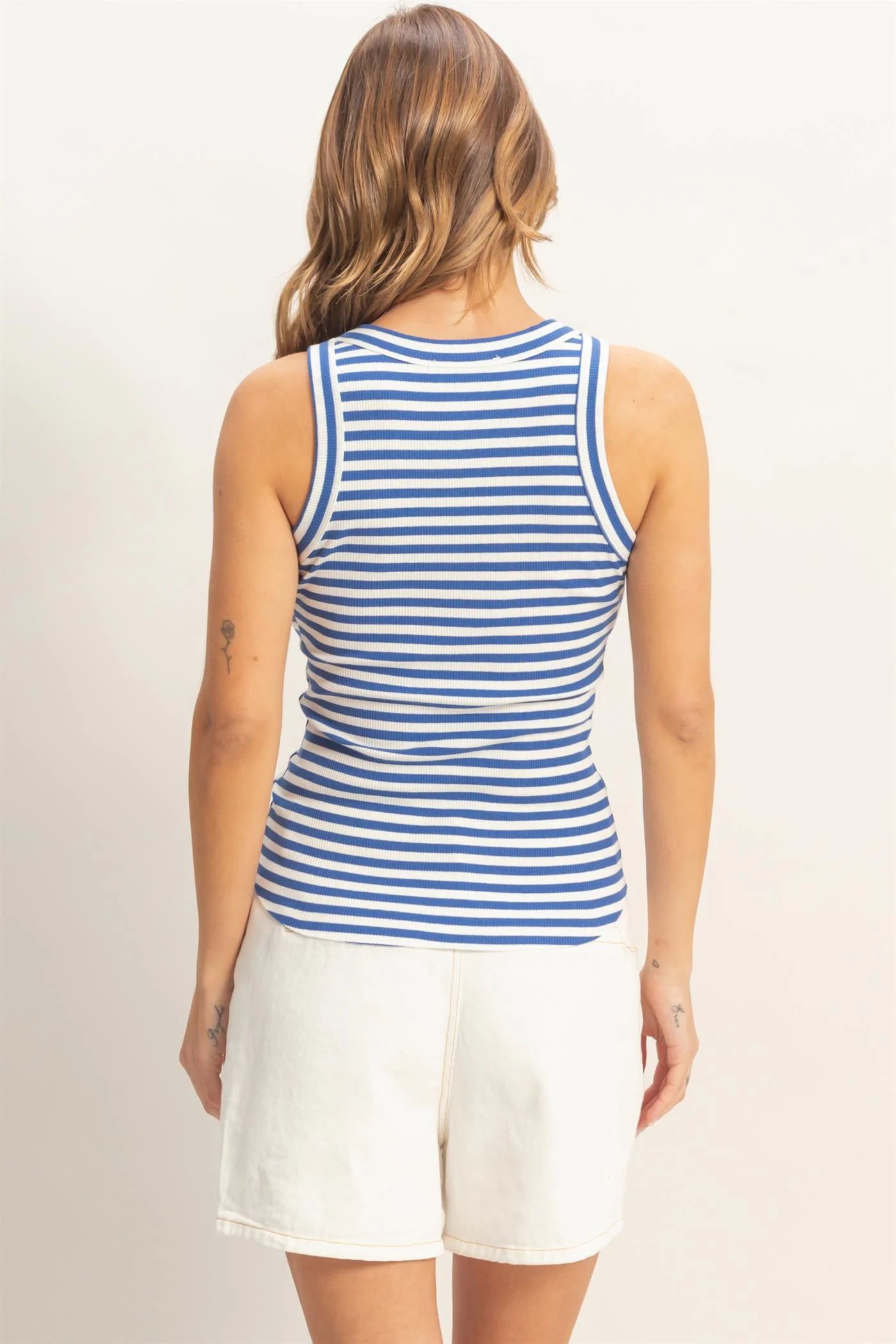 Blue Striped Ribbed Racerback Tank