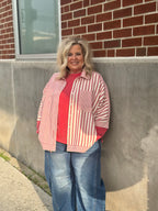 Raspberry Mixed Stripe Button Down