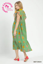 Mint Green Printed Midi Dress