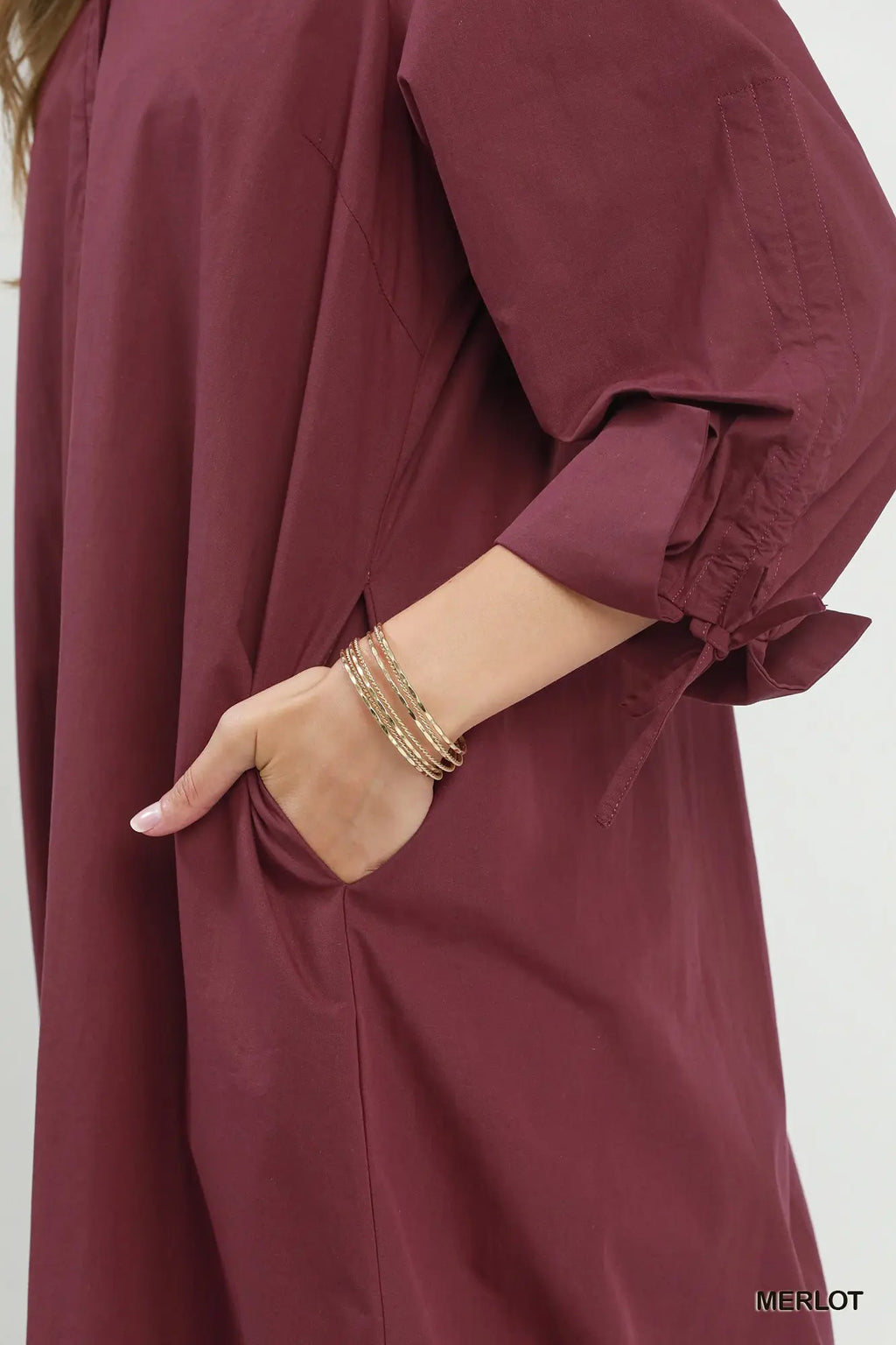 Curvy Merlot 3/4 Sleeve Midi Dress