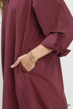 Curvy Merlot 3/4 Sleeve Midi Dress