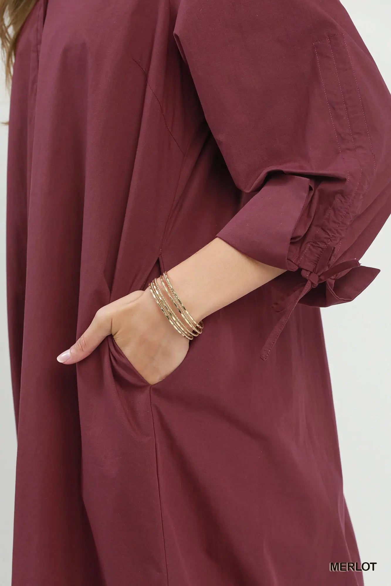 Curvy Merlot 3/4 Sleeve Midi Dress