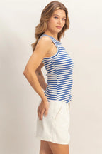 Blue Striped Ribbed Racerback Tank