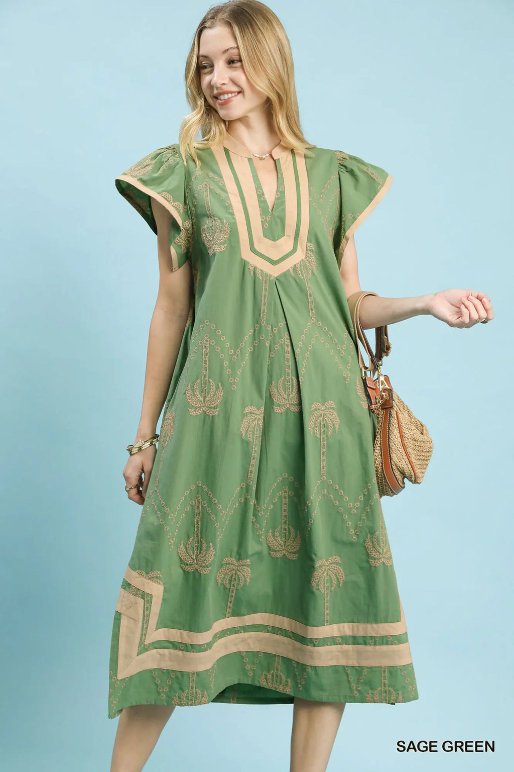 Green Palm Tree Midi Dress