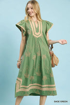 Green Palm Tree Midi Dress