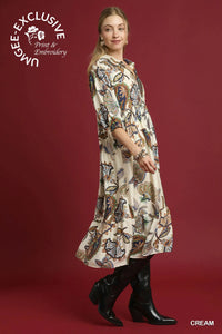 Cream Boho Paisley Print Maxi Dress
