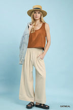 Oatmeal Linen Elastic Waist Pants