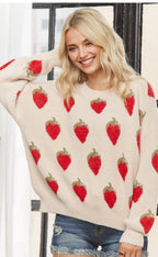 Ivory Strawberry Print Sweater