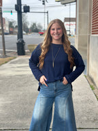 Navy Ribbed Knit Top
