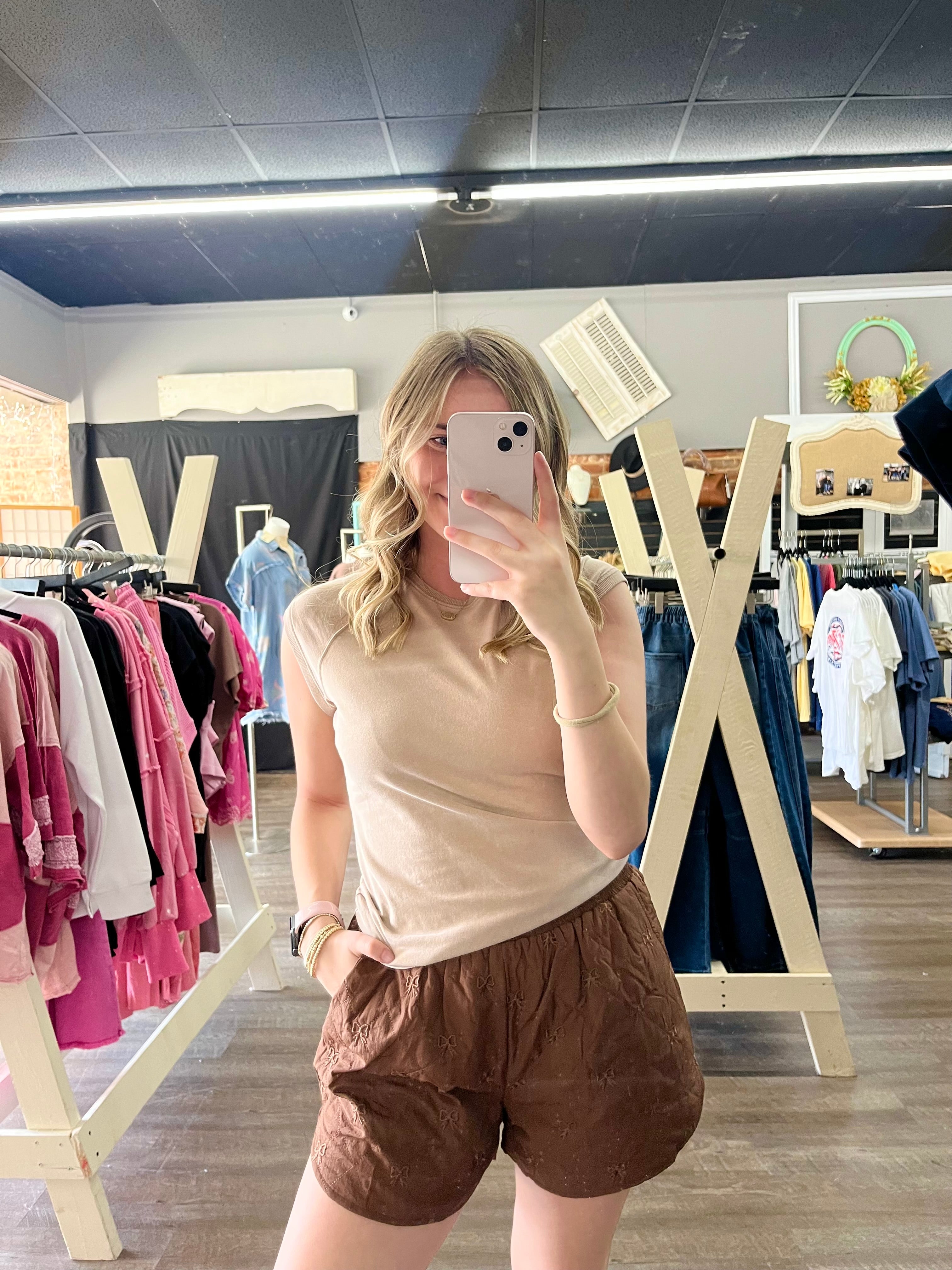 Espresso Bow Quilted Shorts