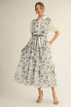 Blue Tiered Floral Midi Deess