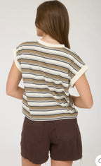 Navy /Tan Multi STRIPE CREWNECK SLEEVELESS KNIT TOP