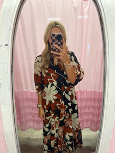 Rust Floral Midi Dress