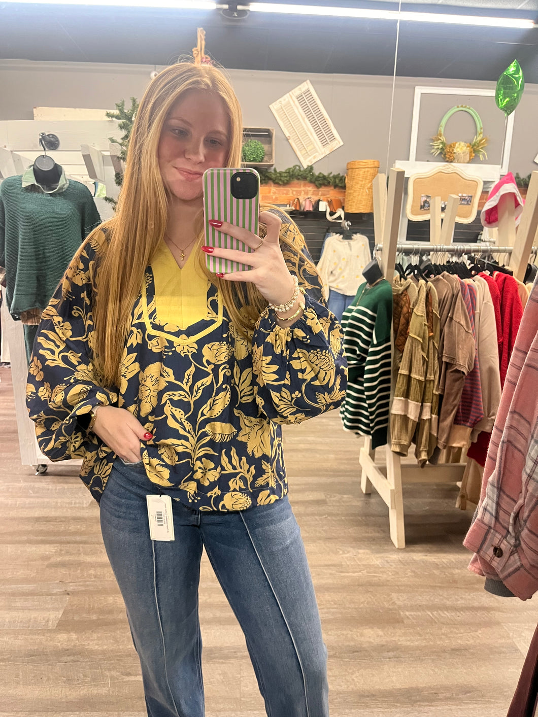 Two Tone Floral Print Top