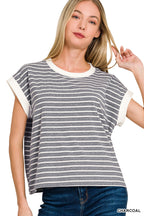 Charcoal Striped Contrast Shorts Set