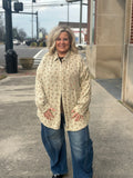 Curvy Khaki Gauze Floral Button Down