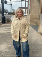 Curvy Khaki Gauze Floral Button Down