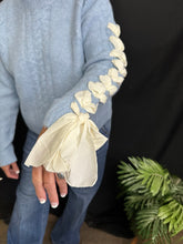 Load image into Gallery viewer, Baby Blue Ribbon Sleeve Sweater
