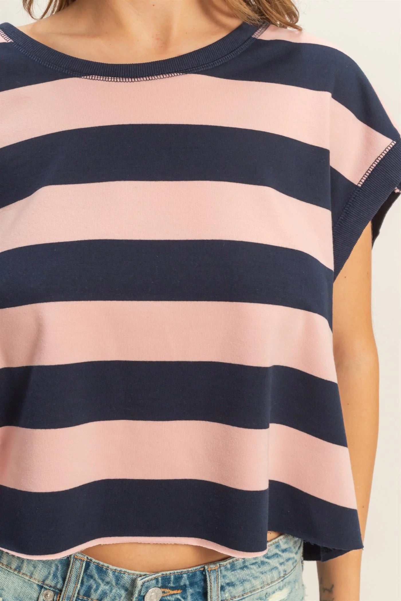 Blush/Navy Boxy Top
