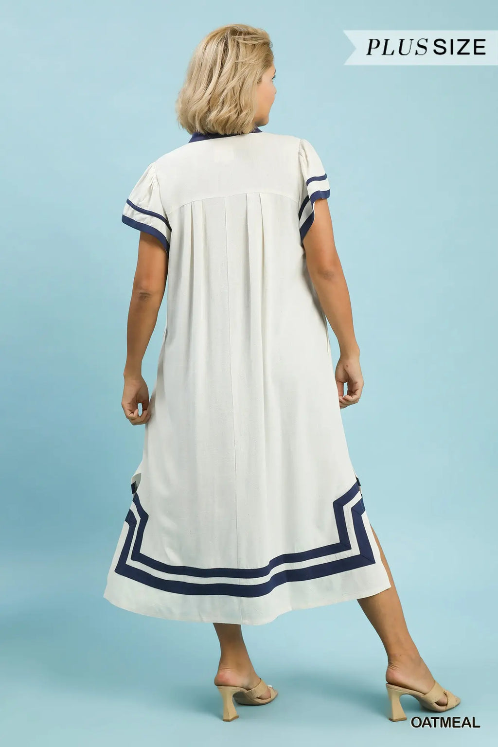 Curvy Linen Oatmeal Midi Dress