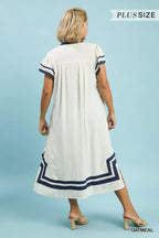 Curvy Linen Oatmeal Midi Dress