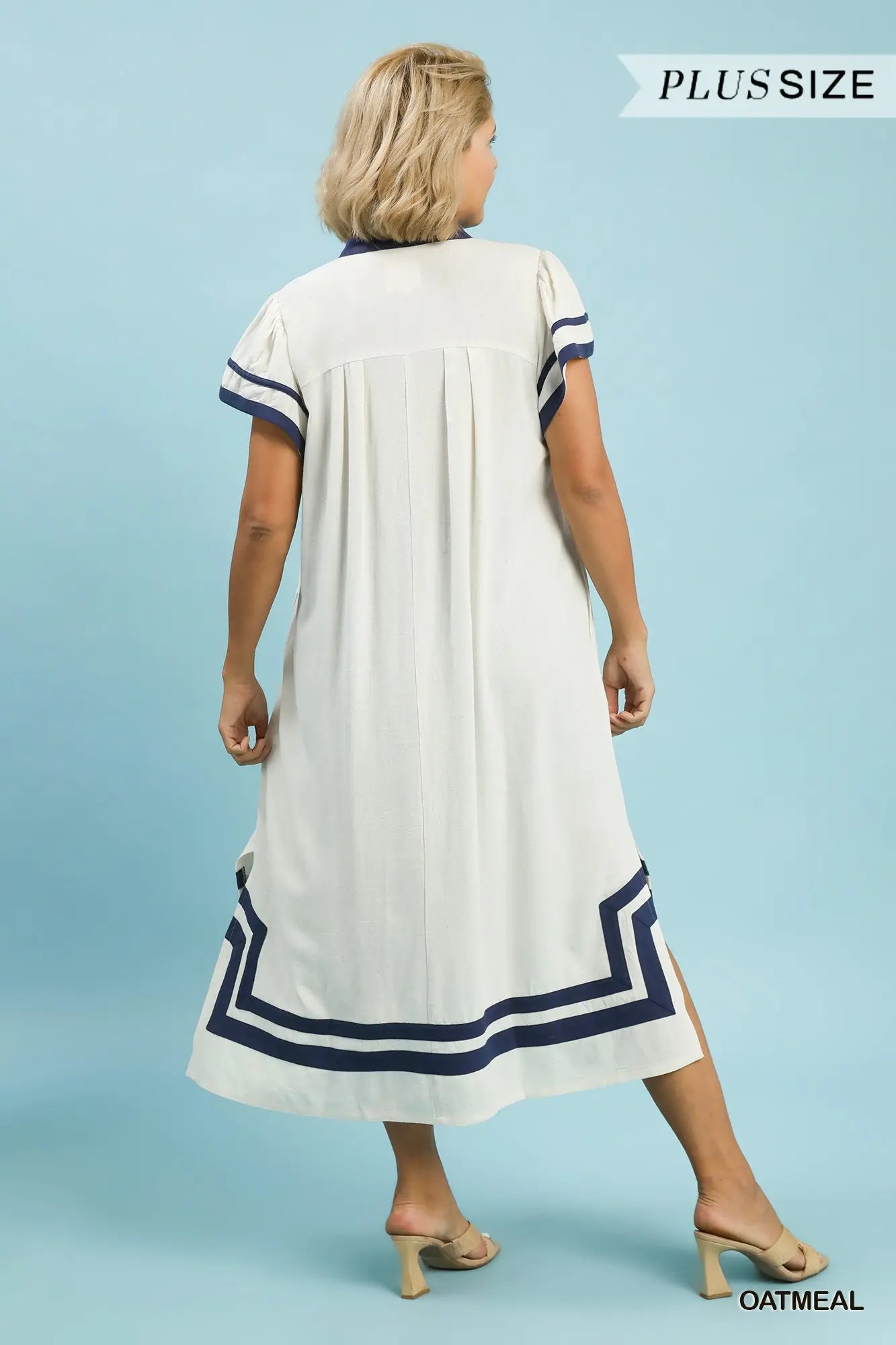 Curvy Linen Oatmeal Midi Dress