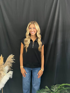 Black Half Zip Sleeveless Top