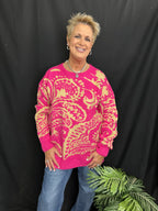 Pink & Tan Printed Sweater