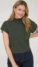 Load image into Gallery viewer, GREEN MOCK NECK POCKET DETAIL SHORT SLEEVE KNIT SWEATER
