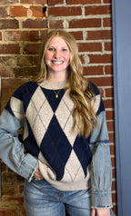 Navy-Multi Long Sleeve Sweater