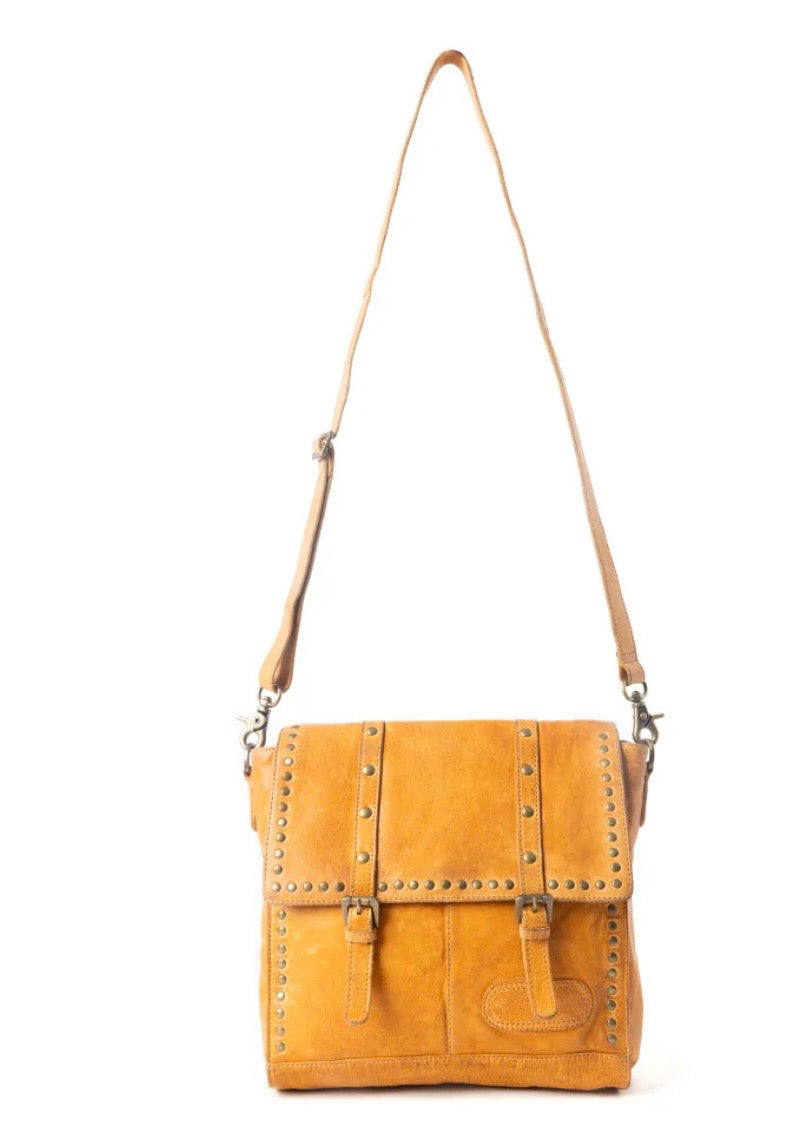 Myra Western Rune Leather Crossbody Bag In Orange