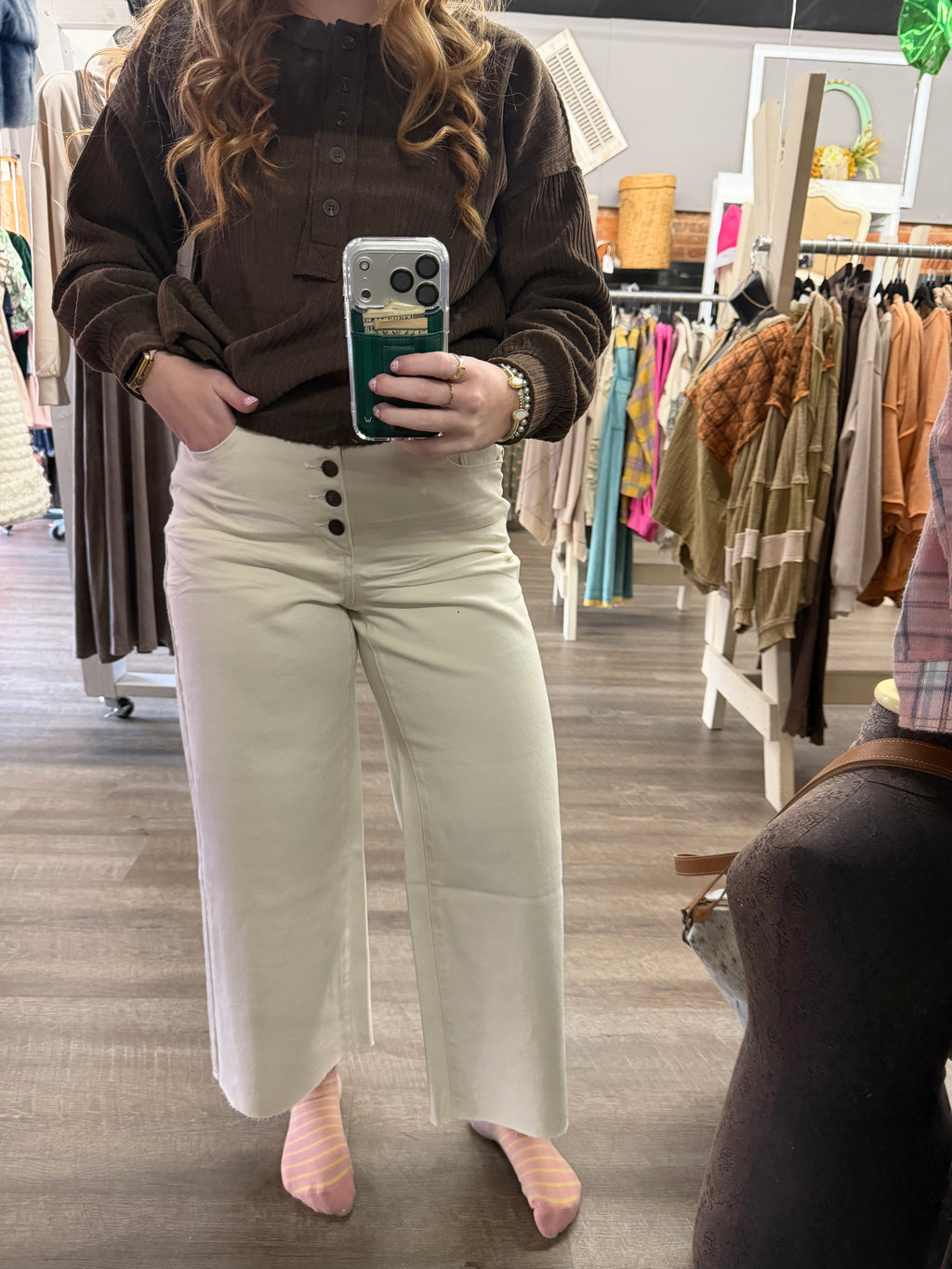 Ecru Button Fly Pants