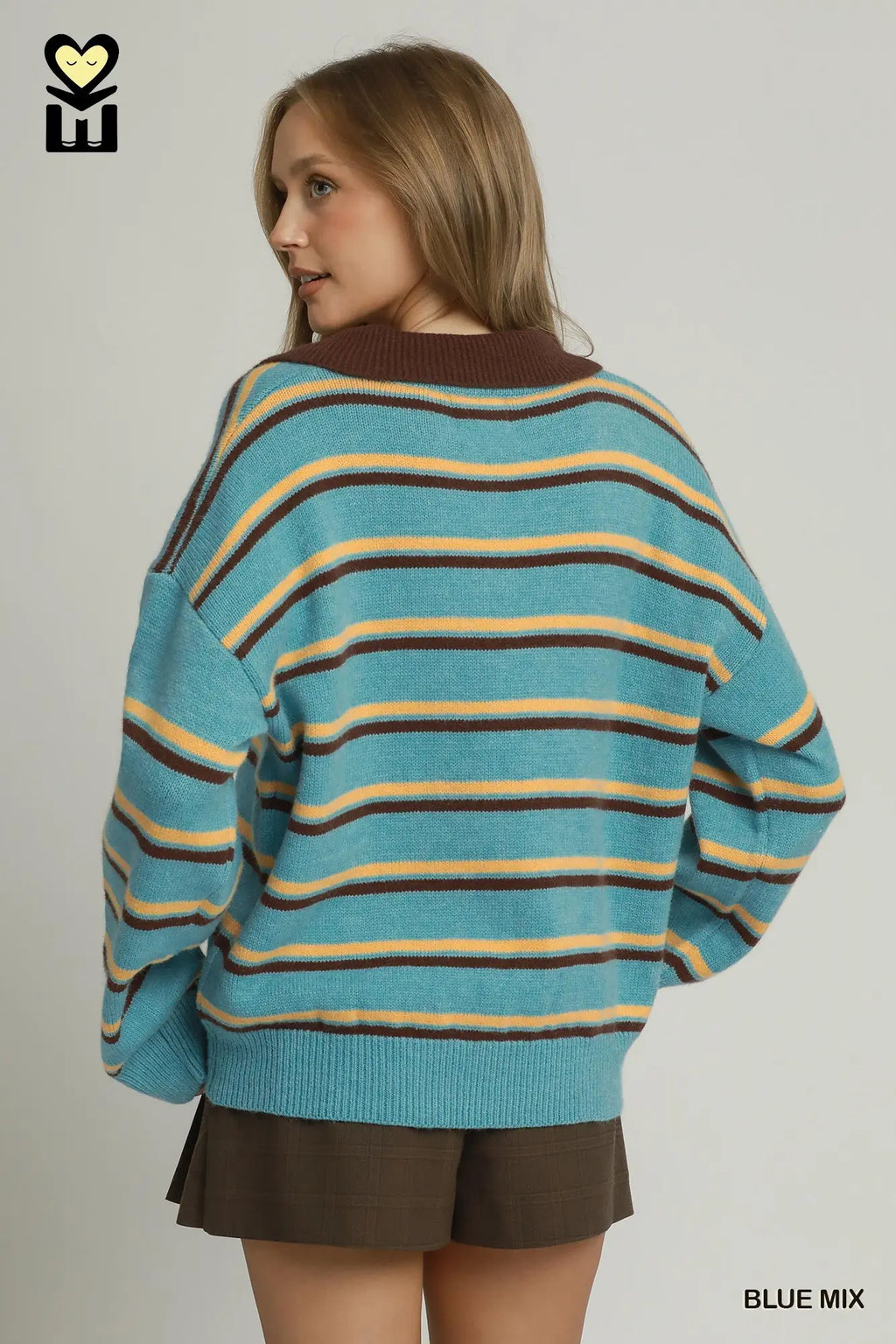 Blue Striped Collared Pullover