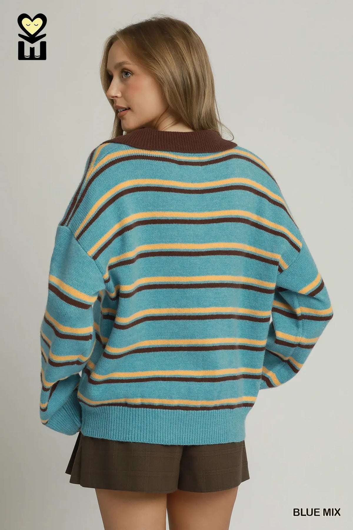 Blue Striped Collared Pullover
