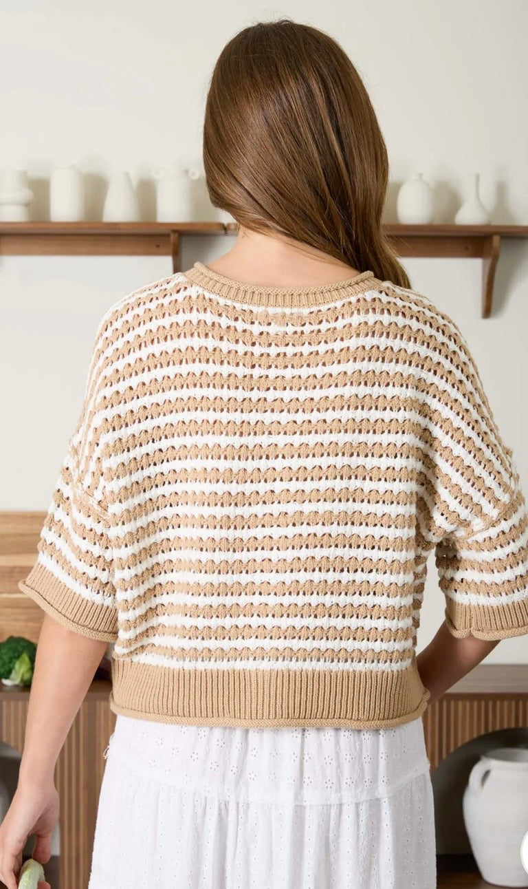 Khaki Crochet Knit Cardigan