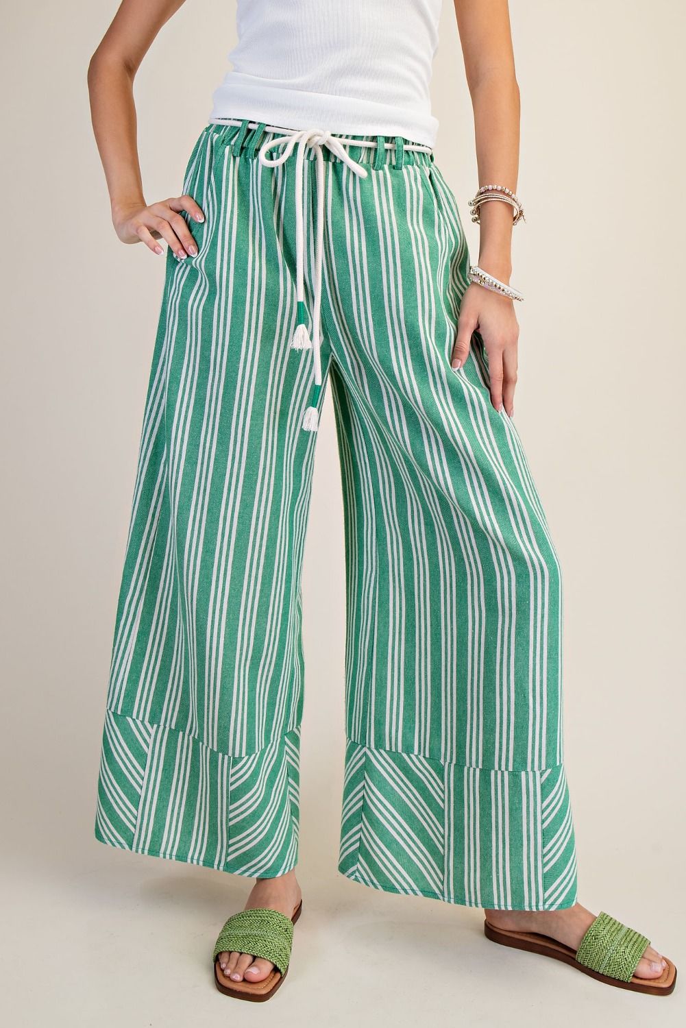 Green Striped Palazzo Pants