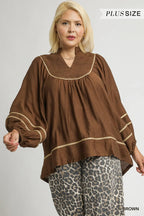 Curvy Brown Boho Peasant Top