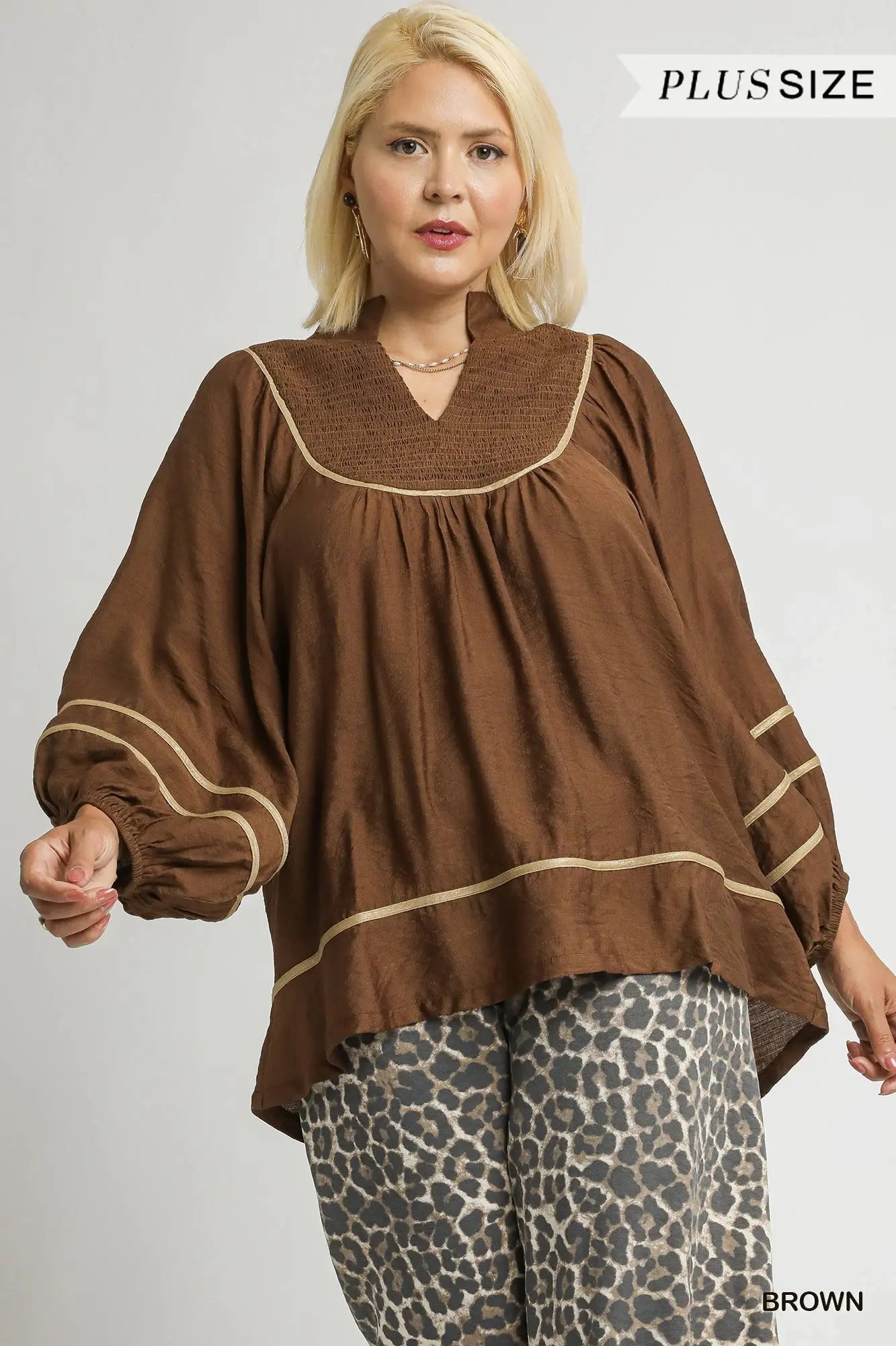 Curvy Brown Boho Peasant Top