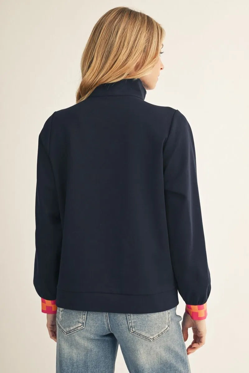 Navy Geo Pattern Zip Sweatshirt
