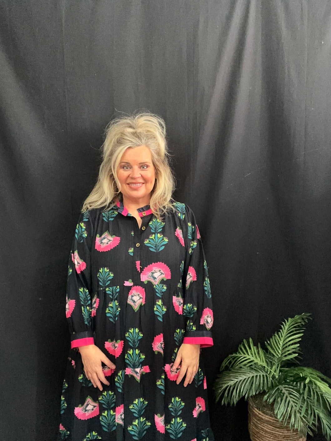 Curvy Black Floral Midi Dress